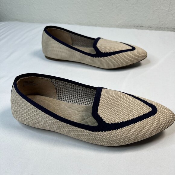 Birdies The Blackbird Pointed Toe Flats Woven Slip On Loafer Eggshell Navy 9.5 - Picture 8 of 15